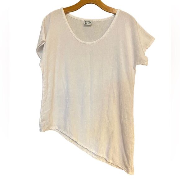 Oh my Gauze! Sz 1=S/M White Cotton Gauze Flowy Daytona Angle Hem Top - Picture 1 of 4